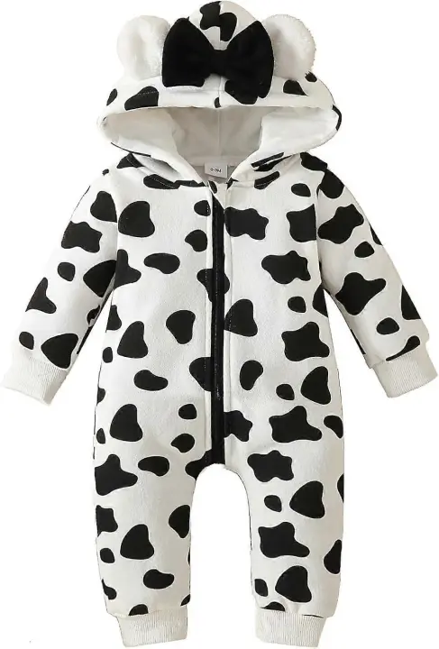 Recién Nacido bebé niño niña vaca disfraz de Halloween traje de manga larga arco con capucha mameluco amor corazón mono mono ropa - 1