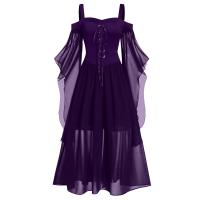 Vestido De Mujer Talla Grande Hombros Descubiertos Con Alas De Mariposa Estilo Gótico Para Halloween Vestido Elegante De Cintura Media Polyester - details 8