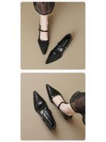 Zapatos franceses de punta puntiaguda para mujer, tacones gruesos, una tira, tacones altos, elegantes zapatos Mary Jane plateados - details 3