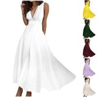 Mujeres elegantes A e sin mangas blanco Midi Casual mujer Sping verano cuello en V túnica cintura Swing vestido abrigo vestidos largos - details 8