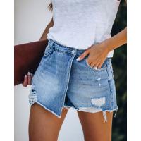 2025 europeo y americano nuevo verano casual temperamento lavado falda de pantalón rasgado azul claro pantalones cortos de mezclilla para mujer - details 6