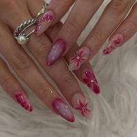 Uñas Falsas de Acrílico Completas Diseño de Halo 24 Clavos Rojo Morado Estilo Sencillo y Elegante - details 1