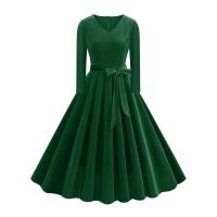 Elegante Vestido de Olla Swing de Longitud Media de Invierno Estilo Retro con Cuello en V - details 16