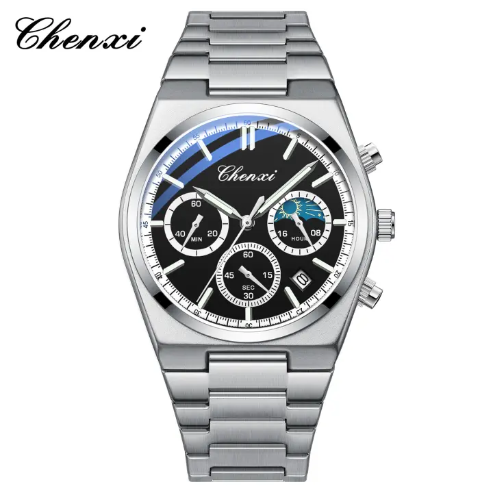 Reloj multifunción para hombre, calendario, fase lunar, cronógrafo, cinturón de acero a la moda, reloj impermeable luminoso - 1