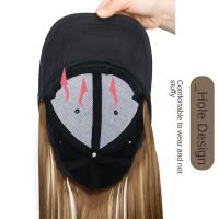 Gorra de béisbol negra sintética con peluca, postizo Natural, peluca de sombrero ajustable, pelo largo y liso de Bob esponjoso de una pieza - details 2