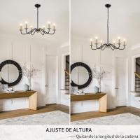 Candelabros de rueda de vagón para sala de estar, 6 luces rústicas industriales para exteriores, lámpara colgante negra para comedor, cocina, pasillo, dormitorio, ajuste de altura - details 40