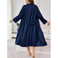 Elegante albornoz de satén para mujer, color sólido, comodidad sedosa con cinturón, ropa de dormir larga hasta la rodilla - details 21