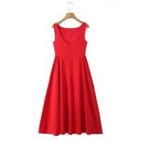 Vestido Midi largo sin mangas para mujer, traje elegante con espalda descubierta, cuello redondo, cintura baja, corte en A, ideal para fiesta y vacaciones de verano - details 3