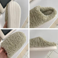 Zapatillas de casa de Color liso para mujer y niña, zapatos peludos, esponjosos, cálidos, japoneses, Invierno - details 4