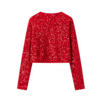 TRAFZA-Tops elegantes de otoño para mujer, blusas de manga larga con cuello redondo, lazo de lentejuelas, decoración de moda femenina, moda urbana - details 6