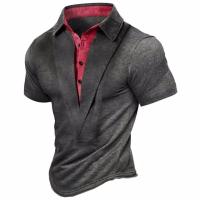 camiseta hombres nuevo verano versátil de manga corta Henley camisa casual de manga corta de cuello alto - details 2