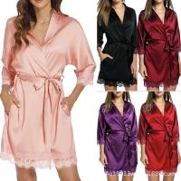 Conjunto De Pijamas De Seda Para Mujer 4 Piezas Lencería Sexy Con Estampado Floral Camiseta De Tirantes Y Shorts De Satén Y Bata De Dormir Sin Mangas Para Verano - details 1