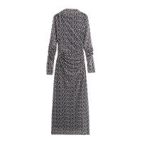 n Estampado de otoño de colores de tul plisado simple para mujer, vestido de malla informal de manga larga con - details 4