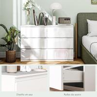 Cómoda con 6 Cajones Cómoda de Dormitorio Moderno con Diseño Anti-vuelco Cajonera para Salón Pasillo 112x34x75 cm Blanco Brillo - details 1