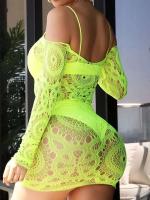 Sujetador Ence sexy transparente con entrepierna abierta a cuadros, mono extragrande, cárdigan de cuero, vestido erótico - details 1