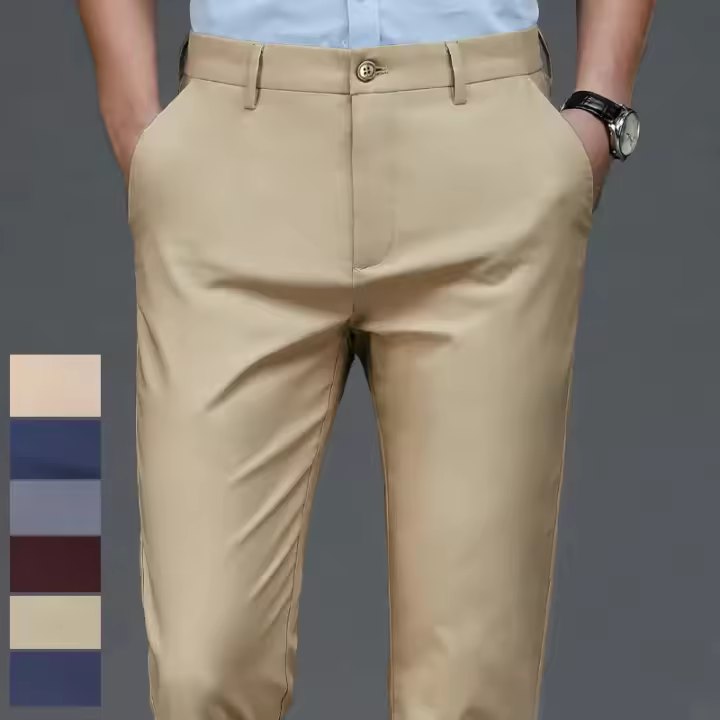 Pantalones de Traje de Secado Rápido Negro Sólido Estilo Casual Inteligente para Hombres - 1