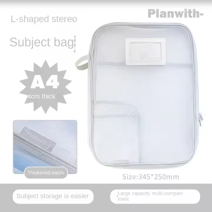 Bolsa de archivo de malla de nailon A4, bolsa transparente de Color sólido con cremallera, multifuncional, gran capacidad - 1