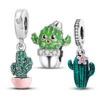 LAZA-Colgante de Cactus para mujer, cuentas de plata de ley 925, compatible con pulseras originales, collares, joyería - details 5