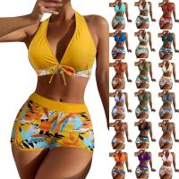 Bikini abierto con estampado de hojas retro en talla grande, conjunto de traje de baño de dos piezas con correas estables para mujer - details 0