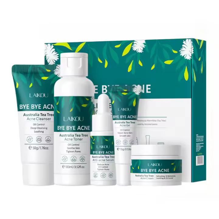 Árbol de Té Set de Cuidado de la Piel, 5 PiezasSkincare Kit Facial Adolescentes, Limpiador Tónico Suero Gel Crema Eficaz para Eliminar el Acné Facial, para Adolescentes y Mujeres Masculino - 1