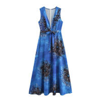 - Gran oferta Falda de mujer Vestido sin mangas plisado suelto con cuello redondo y estampado floral de verano para mujer - details 1