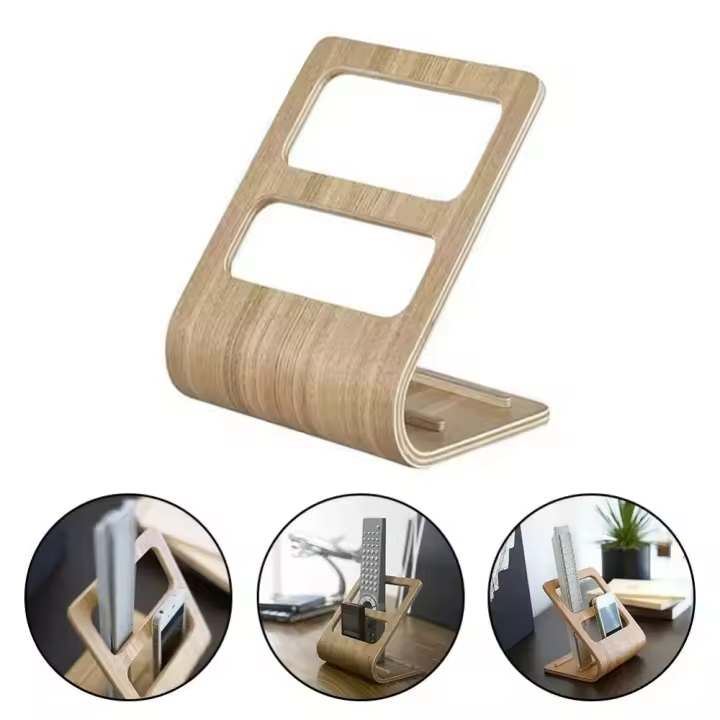 Rack de almacenamiento de escritorio universal, soporte de control remoto de mesa de café, soporte de madera curvada, contenedor, diseño de curvatura, organizador, soporte de escritorio - 1