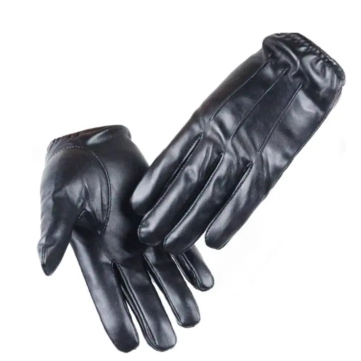 Único a prueba de viento al aire libre invierno Velet hombres mitones de cuero accesorios de moda guantes de dedo completo guantes de pantalla táctil - 1