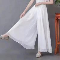 Pantalones informales de pierna ancha de gasa para mujer, Pantalón recto fino, holgado, transpirable, de doble capa, largos de cintura alta a la moda - details 0