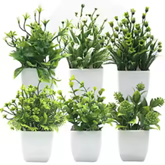 6 piezas plantas artificiales, pequeñas plantas artificiales en maceta, plantas artificiales de plástico para dormitorio, baño, cocina, hogar, decoración interior con maceta, plantas falsas de - 1