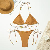 Nuevo Conjunto de bikini de nailon de color sólido, traje de baño de dos piezas con encuadernación, multicolor - details 13