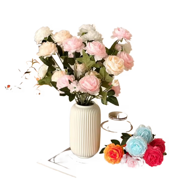 2 uds realista 3 cabezas flor de peonía Artificial 64CM DIY peonía flor simulada flores artificiales de seda para decoración de boda en casa - 1