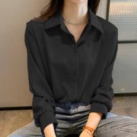 Camisa informal de gasa para primavera y otoño, camisas de oficina para mujer, blusa lisa holgada de manga larga a la moda para mujer, Tops S-4XL - details 7