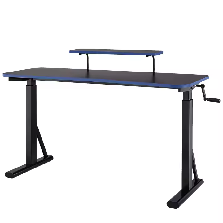 Escritorio de ordenador rectangular para juegos de altura regulable, con estante elevado para colocar el monitor, 140 x 63,5 x 109-126 cm, color rojo - 1
