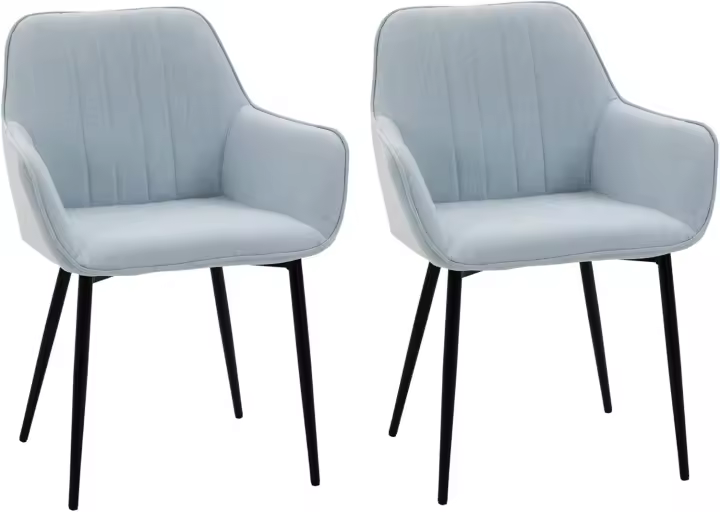 Pack de 2 Sillas de Comedor Sillas Decorativas Tapizadas en Lino Sillas de Cocina con Respaldo Reposabrazos y Patas de Metal para Salón 59,5x56,5x81 cm Azul - 1