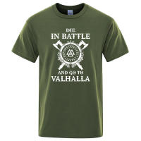 Camiseta con estampado vikingo para hombre, lema 'Mueres en batalla, ve a Valhalla', ropa de marca, estilo hip-hop, verano, talla grande - details 10