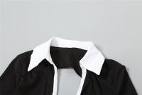 BUNO-Mono con cuello en V profundo de retales para mujer, pantalón corto ahuecado, manga larga, Espalda descubierta, con cordones, para fiesta y Club, prendas de vestir, 2025 - details 6