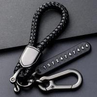 Llavero de Coche de Cuero con Cuerda de Tirantes Accesorio de Llavero de Vehículo Automotriz con Número de Teléfono Regalo Ideal para el Marido - details 3