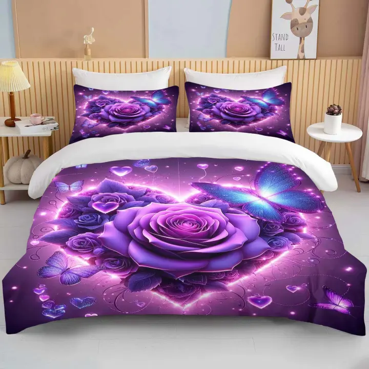 Juego de Ropa de Cama de Lujo con Estampado de Mariposas y Rosas Románticas - 1