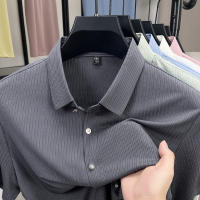 Novedad de verano, camisa de manga corta de jacquard con solapa para hombre, camisa informal de negocios de color sólido, versátil y superior - details 3