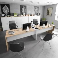 Escritorio con Cajonera, Mesa de Oficina, Modelo Office BUC, Acabado en Blanco Artik y Roble Cananadian, Medidas: 145 cm (Largo) x 102 cm (Fondo) x 73 cm (Alto) - details 5
