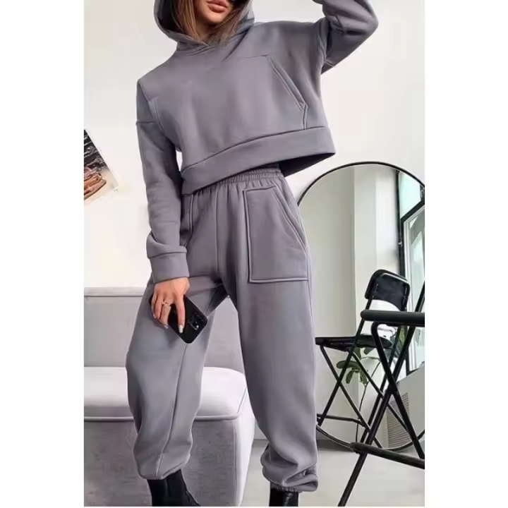2025 Conjunto de ropa deportiva de lana para mujer, sudadera holgada, pantalones para correr, moda informal - 1