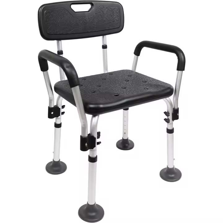 Silla Ducha Personas Mayores con Asas, Taburete Baño Regulable, Antideslizante, Negra, Montaje sin Herramientas - 1