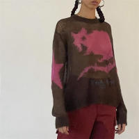 Suéteres de punto calados de gran tamaño para mujer, ropa de calle Grunge Harajuku, Jersey holgado de manga larga con cuello redondo, jerséis informales - details 2