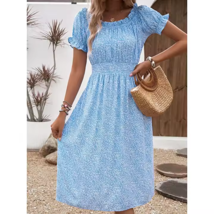Vestido floral de cielo estrellado de moda casual elegante con cuello redondo 2025 - 1