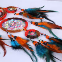 Atrapasueños de cinco anillos con lazo indio creativo para niña, atrapasueños, adornos colgantes para el hogar, flecos de plumas dobles - details 0
