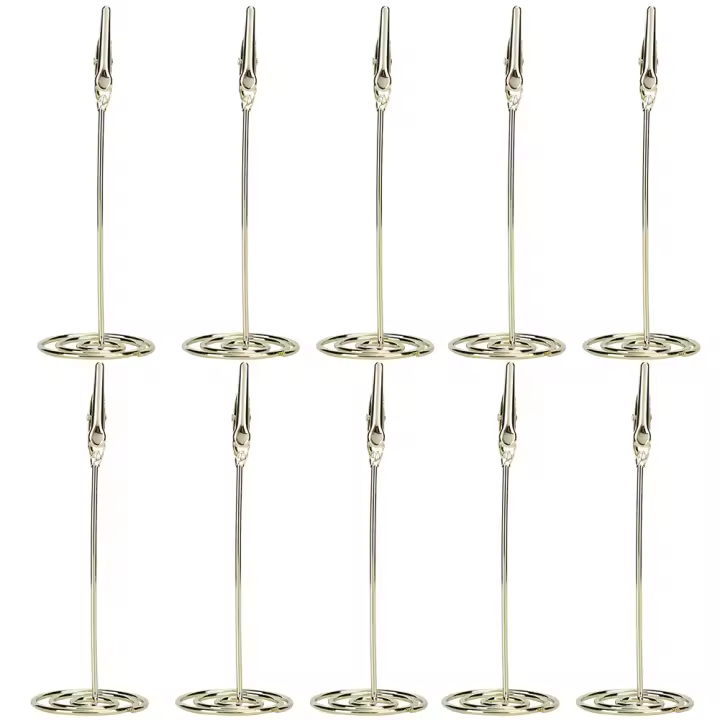 Clips para tarjetas de mesa de Metal, tarjetero dorado para escritorio, imagen de negocios, mensaje, 10 Uds. - 1