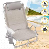 62262 - Pack de 2 sillas plegables multiposición para playa, jardín, terraza o camping beige, Medidas 64x11x64cm, 4 posiciones, con cojín en el cabecero, Incluye asa de transporte, Ibiza X2 - details 2