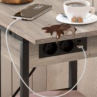 Mesa Auxiliar con Estación de Carga, Mesa de Centro Abatible en Forma de C con Ruedas y Estante de Almacenamiento, Puertos USB Tomas Corriente, para Salón Dormitorio, Greige y Negro EBG022SF01 - details 4