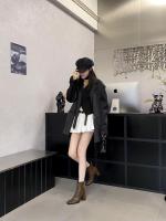 Tacón alto cabeza cuadrada botas delgadas botas cortas zapatos de mujer nuevo tacón grueso marrón con falda - details 35