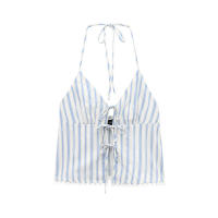 Camiseta Sin Mangas para Mujer OUWU Cuello Halter con Rayas Atadas Espalda Descubierta - details 1
